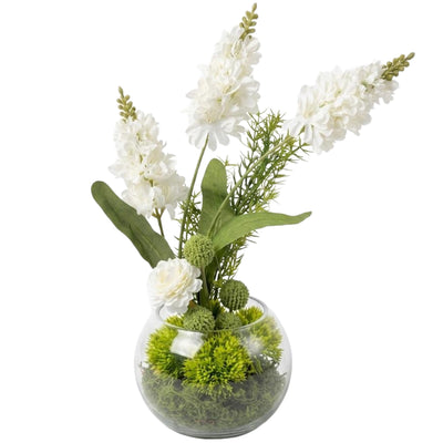 Artificial Delphinium White Flower Vase