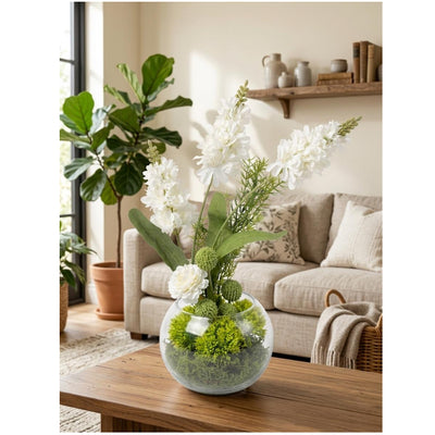 Artificial Delphinium White Flower Vase