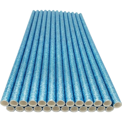 Foil Wrapped Paper Drinking Straw Metallic Blue Pack Of 25 Pieces 5 Mm
