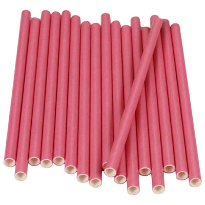 Biodegradable Paper Drinking Straw - Hot Pink - Pack of 25 Pcs - 7 mm