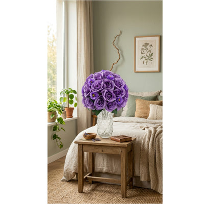 Artificial Purple Roses Flower Vase