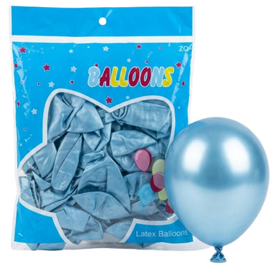 Latex Metallic Chrome Light Blue Balloon - Pack Of 50 Pcs - 12 Inch