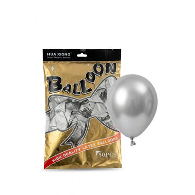 Latex Super Metallic Silver Balloon - Pack Of 50 Pcs - 12 Inch