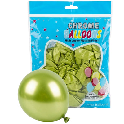Latex Metallic Chrome Lime Green Balloon - Pack Of 50 Pcs - 12 Inch