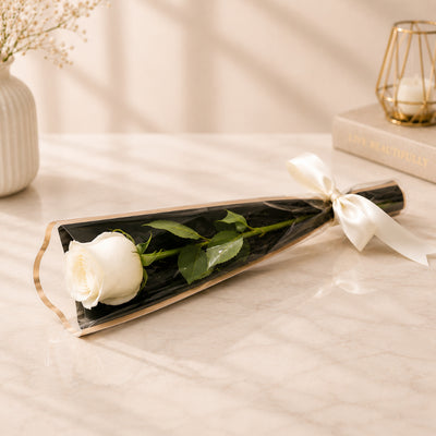 Single Rose Flower Hand Bouquet - Off White Colour