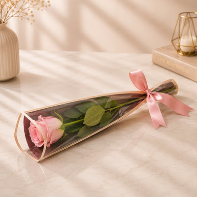 Single Rose Flower Hand Bouquet - Light Pink Colour