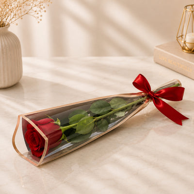 Single Rose Flower Hand Bouquet - Red Colour