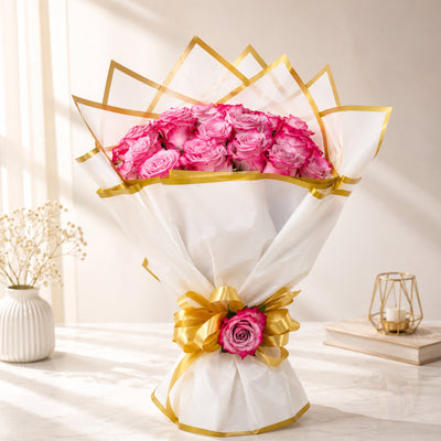 20 Pcs Pink Rose Flower Bouquet