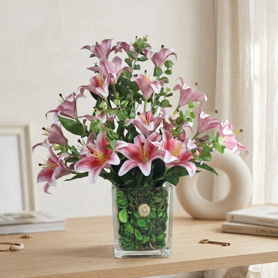 Artificial Lilly Pink Flower Vase