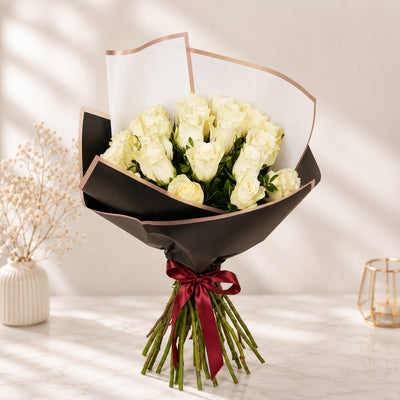 15 Pcs Rose Flower Bouquet - Off White Color