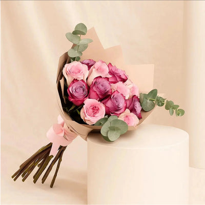 15 Pcs Rose Flower Bouquet - Pink and Purple Color