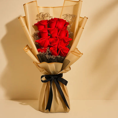 12 Pcs Rose Flower Bouquet - Red Color