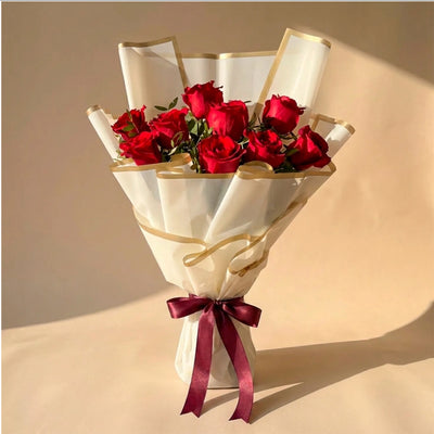 9 Pcs Rose Flower Bouquet - Red Color