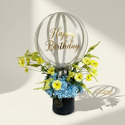 Happy Birthday Artificial Flower Arrangement With Bobo Balloon Gift Box