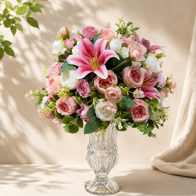 Elegant Artificial Flower Arrangement in Glass Vase
