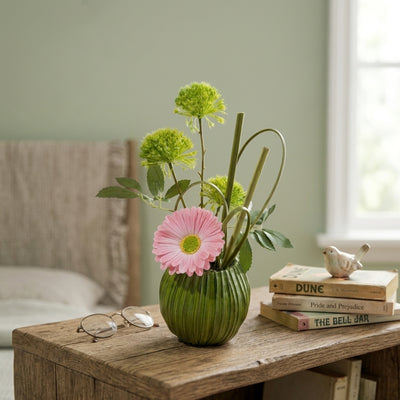 Artificial Flower Arrangement With Steel Grass Decorated Vase