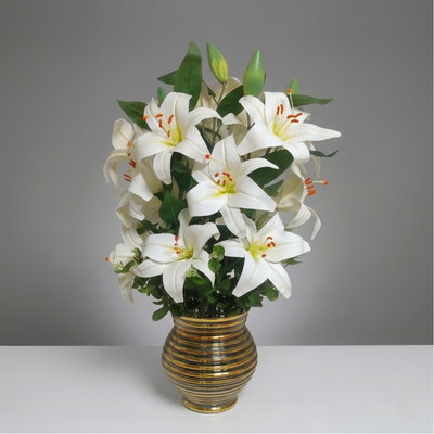 White Artificial Lily Flower Pot - For Home Decor