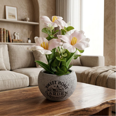 Artificial Open Tulip Flower Pot - For Home Decor - Pink Colour