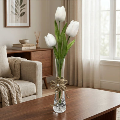Artificial Closed Tulip 3 Flower Pot - White Color