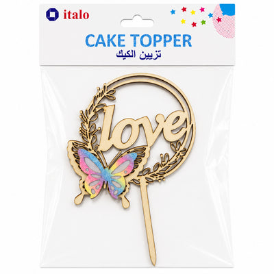 Love Cake Topper With Butterfly - Wooden Cake Topper