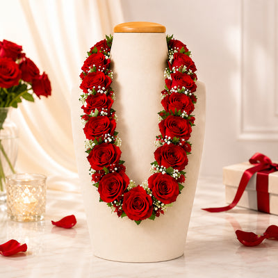 Red Flower Necklace - Flower Collar