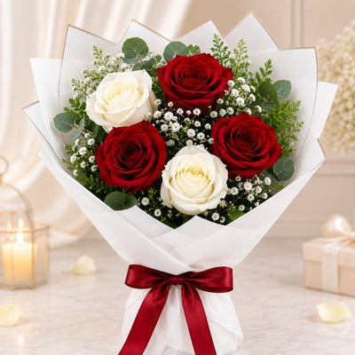Red And White Rose Flower Bouquet