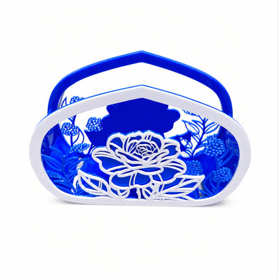 Acrylic Floral Design Gift Box - Blue And White Colour - 29X9X21 Cm