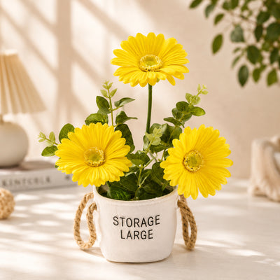 Yellow Gerbera Artificial Flower Arrangement in Ceramic Pot