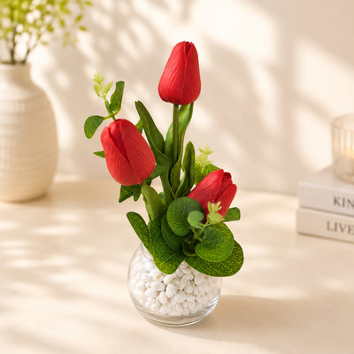 Elegant Red Artificial Tulips Flower Arrangement