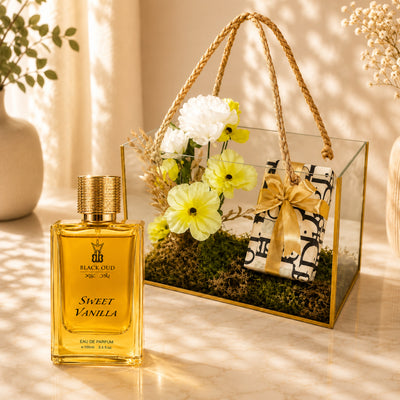 Elegant Artificial Flower Arrangement With Perfume In Acrylic Box