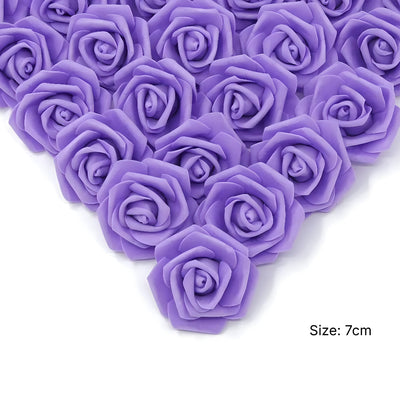 Party Decoration Artificial Foam Rose Heads - Purple - 7 Cm - Pack Of 6 Pcs
