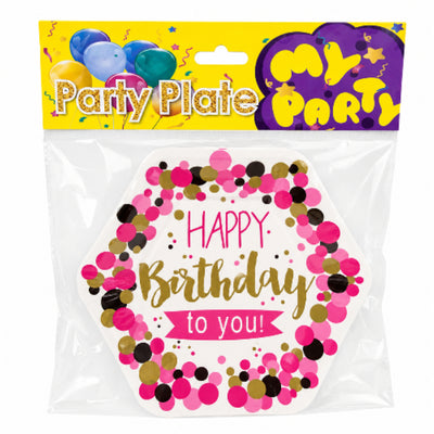 Happy Birthday Confetti Theme Disposable Party Plates - 16 Cm Inch - Pack Of 6 Pcs