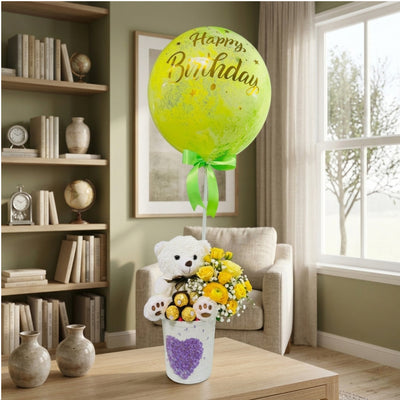 Happy Birthday Balloon Gift Hamber Combo Set With Doll - Green