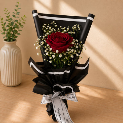 Single Red Rose Flower Bouquet