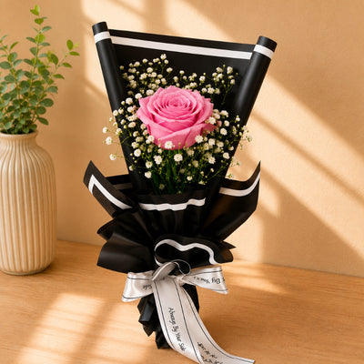 Single Pink Rose Flower Bouquet