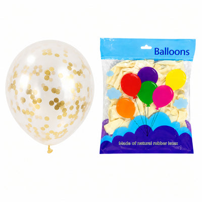Pearl White Confetti Balloons With Gold Confetti - Latex Party Balloons - Pack Of 50Pcs
