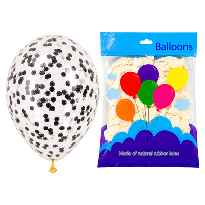 Pearl White Confetti Balloons With Black Confetti - Latex Party Balloons - Pack Of 50Pcs