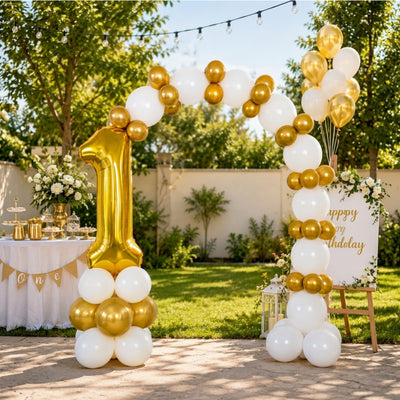 Party Decoration Foil Number Balloon Garland Set - Gold And White