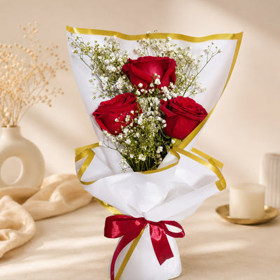 Elegant Red Rose Bouquet With Baby’s Breath