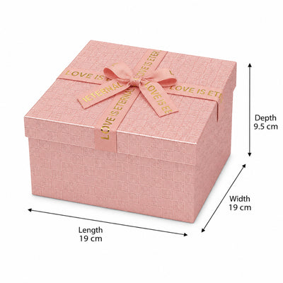 Gift Box with Ribbon Pink Color - Large - 19 x 19 x 9.5 cm