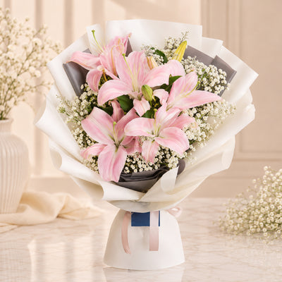 Elegant Fresh Pink Lily Flower Bouquet