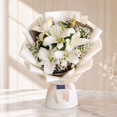 Elegant Fresh White Lily Flower Bouquet