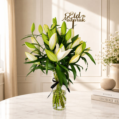 White Lily Eid Mubarak Vase Arrangement