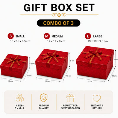 Gift Box With Ribbon Red Colour - 3 Pcs Set