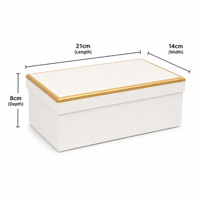 Gold Lined Gift Box White Colour - Medium - 21X14X8 Cm