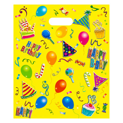 Happy Birthday Balloon Printed Party Loot Bag - Yellow - 25X16 Cm - Pack Of 10 Pcs
