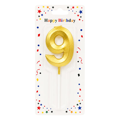 Birthday Candle Number 9 - Gold Metallic Cake Topper Candle