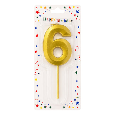 Birthday Candle Number 6 - Gold Metallic Cake Topper Candle