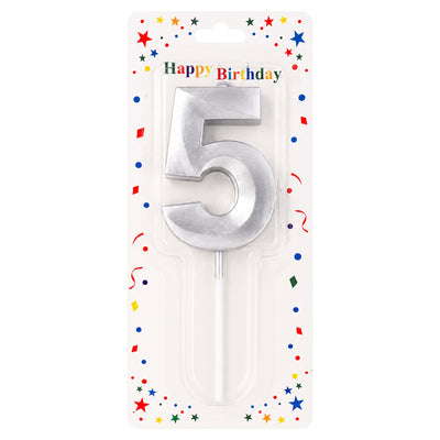 Birthday Candle Number 5 - Silver Metallic Cake Topper Candle