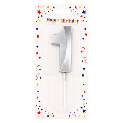 Birthday Candle Number 1 - Silver Metallic Cake Topper Candle
